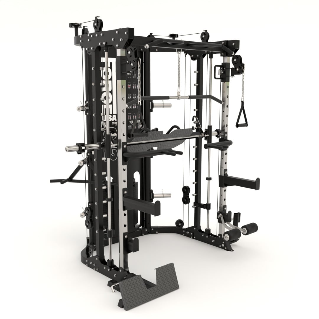 G12™ Compact All-In-One Trainer - Double Pulley (90.5 kg), Multipower, Power Rack et Leg Press - Version Compacte